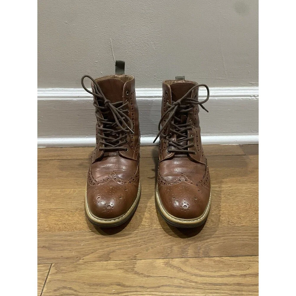 Madden Fence Brown Wingtip Lace Up Combat Boots Mens 10.5